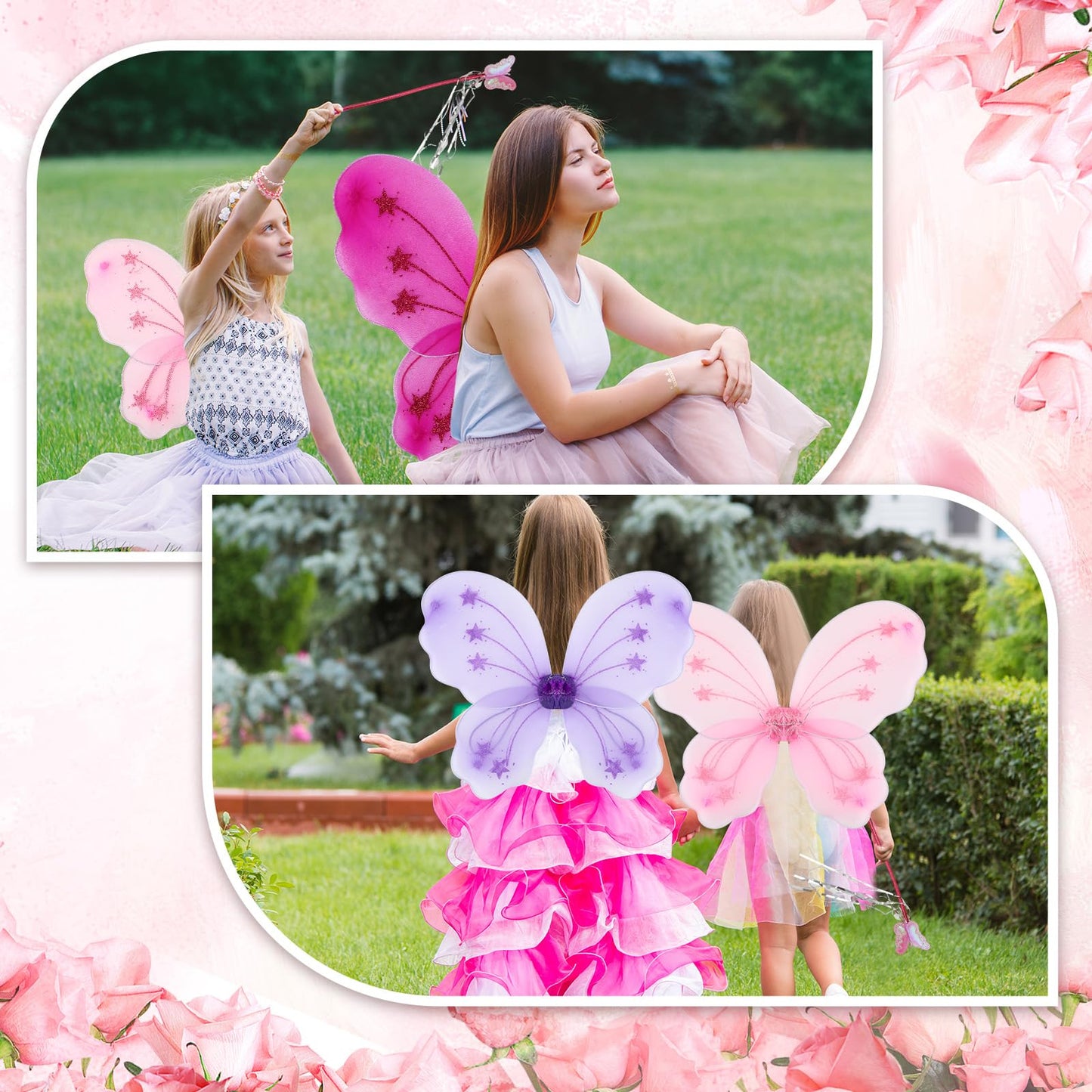 Chivao 15 Set Princess Fairy Wings Set 15 Pcs Butterfly Wings For Girls Butterfly Angel Wings 15 Pcs Fairy Wands Butterfly Costume For Girls Kids Christmas Dress Up Role Play (Colorful)