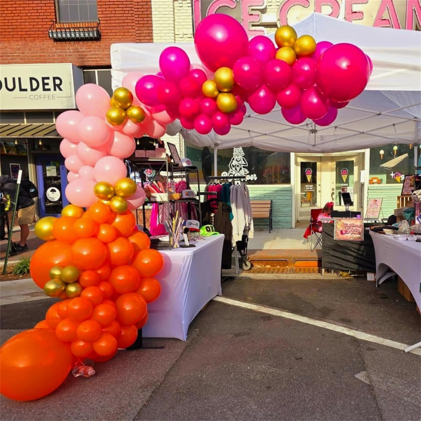 Pink And Orange Balloons Arch Kit, 122 Pcs Hot Pink Orange With Metallic Gold Latex Balloon Garland, Pastel Pink Orange Gold Bal