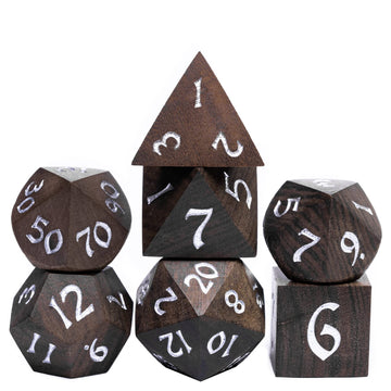 Hddais 7Pcs Wooden Polyhedral Dice Set, D&D Wood Dnd Dice Set With Metal Box For Dungeons And Dragons Role Playing Tabletop Game