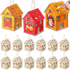 DoubleFill 12 Pcs Fall Wooden House Craft Kits for Kids Adults Make You Own Fall House Thanksgiving DIY Unfinished Painting Turk