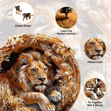 KAAYEE Wooden Puzzles for mature-themeds 3D Vision Effect Lion King Wooden Jigsaw Puzzles 300 PCS Unique Shape Advanced Wood Puzzle mature-themed Fathers Birthday Family Game (L-13.4 * 13.4in)