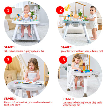 Time Followers 4-in-1 Baby Activity Center | 3 Stage Grow Stationary Standing Toddler Play Table | Tummy Time,Exersaucer, Jumper