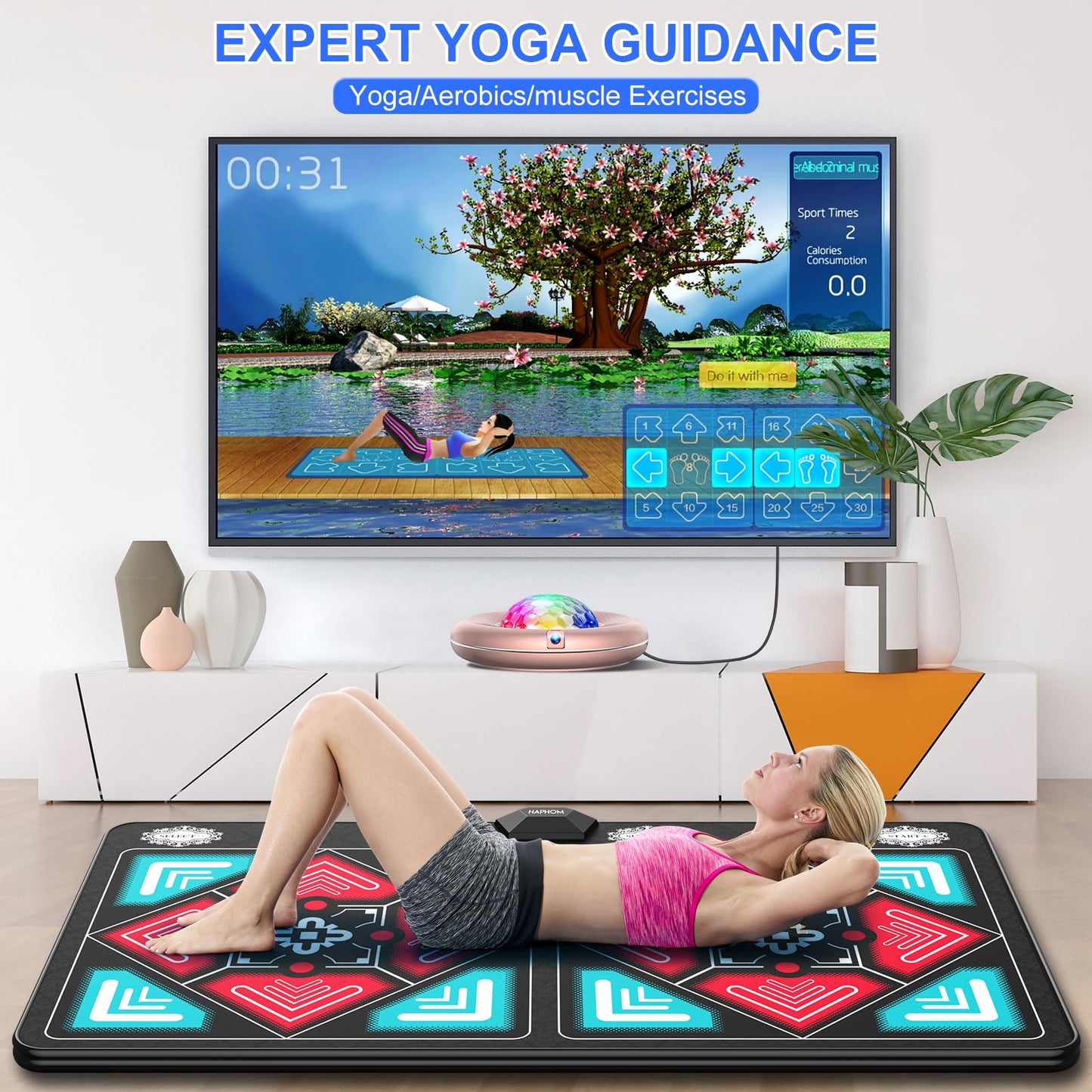 Haphom Dance Mat For Kids And Adults, Anti-Slip Wireless Electronic Dance Pad For Tv, Wrinkle-Free, Soft & Cozy Playmat For Exercise & Games, Smart Camera & 2 Controllers, Gift Idea(Classic Snowflake)