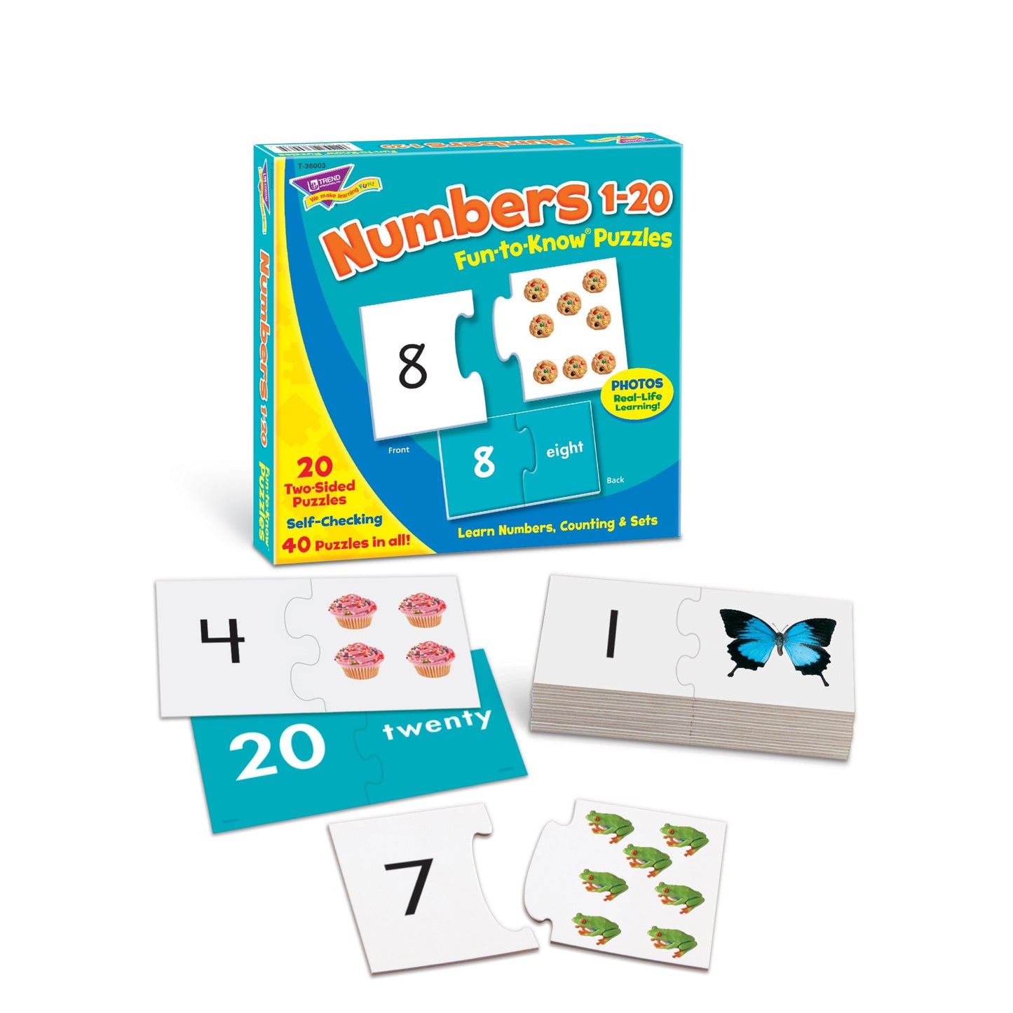Trend Enterprises: Fun-To-Know Puzzles: Numbers 1-20, Learn Numbers, Counting & Sets, 20 Two-Sided Puzzles, Self-Checking, 40 Pu
