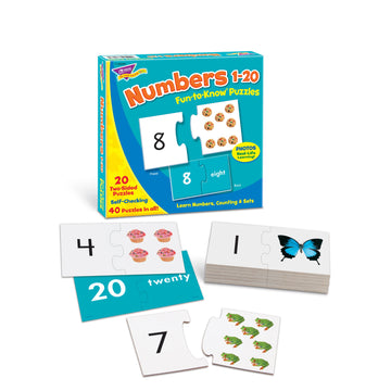 Trend Enterprises: Fun-To-Know Puzzles: Numbers 1-20, Learn Numbers, Counting & Sets, 20 Two-Sided Puzzles, Self-Checking, 40 Pu