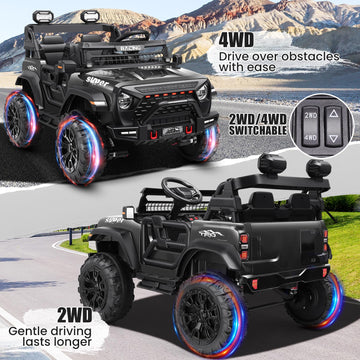 Hikole 24V Kids Ride On Toys, Jeeps For Kids 2 Seat 4 4, With Remote Control, 9Ah Battery, 5Mph Max Speed, Bluetooth, 3 Speeds,