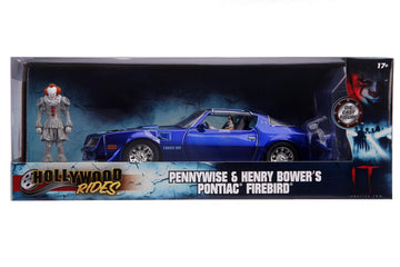 Jada Toys Hollywood Rides It Chapter Two Pennywise & Henry Bower'S Pontiac Firebird, 1: 24 Blue Die-Cast Vehicle With 2.75'' Die