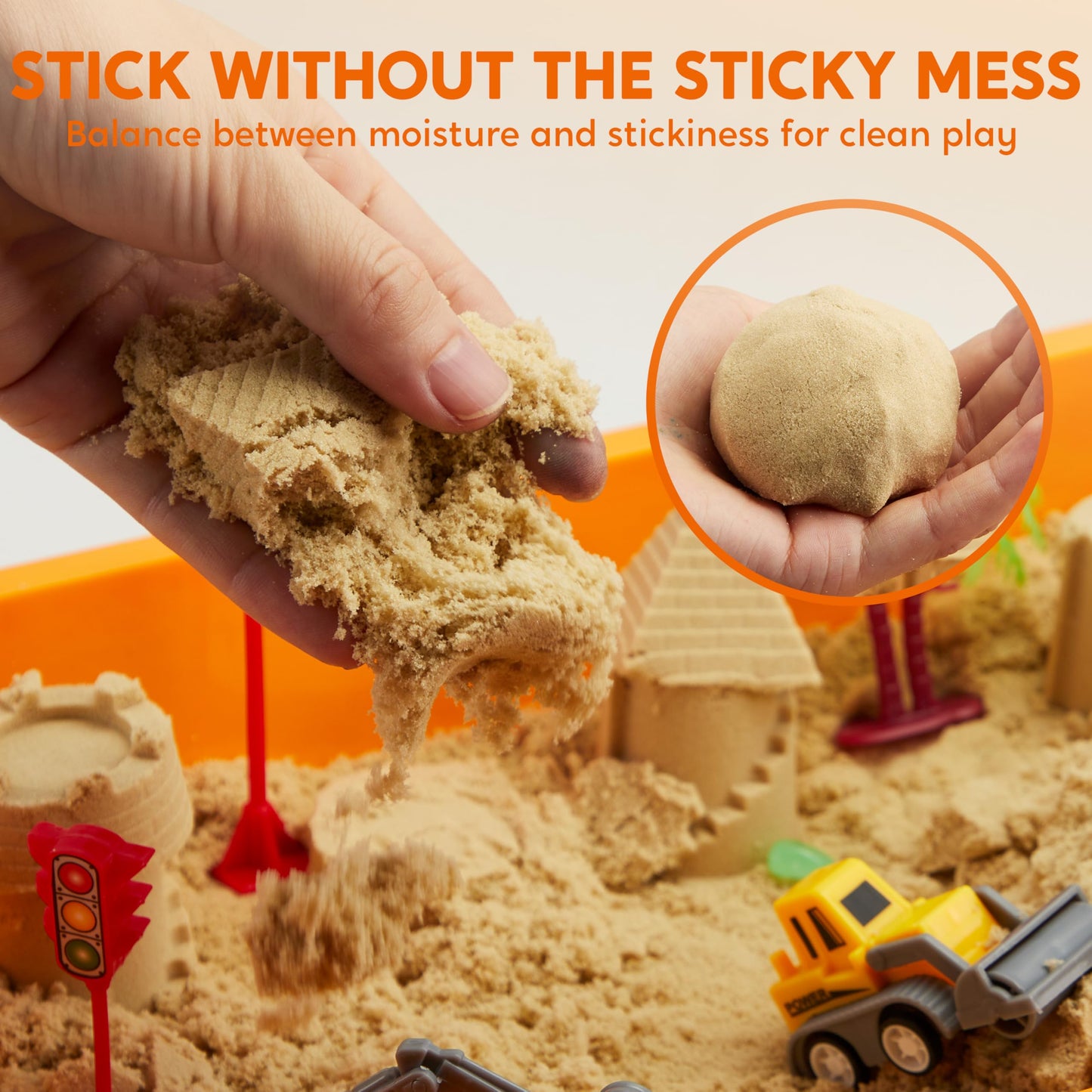 Klever Kits Construction Sensory Bin for Toddlers with Glow in The Dark Stones, Sandbox with Lid Magic Sand Castle Building kit,
