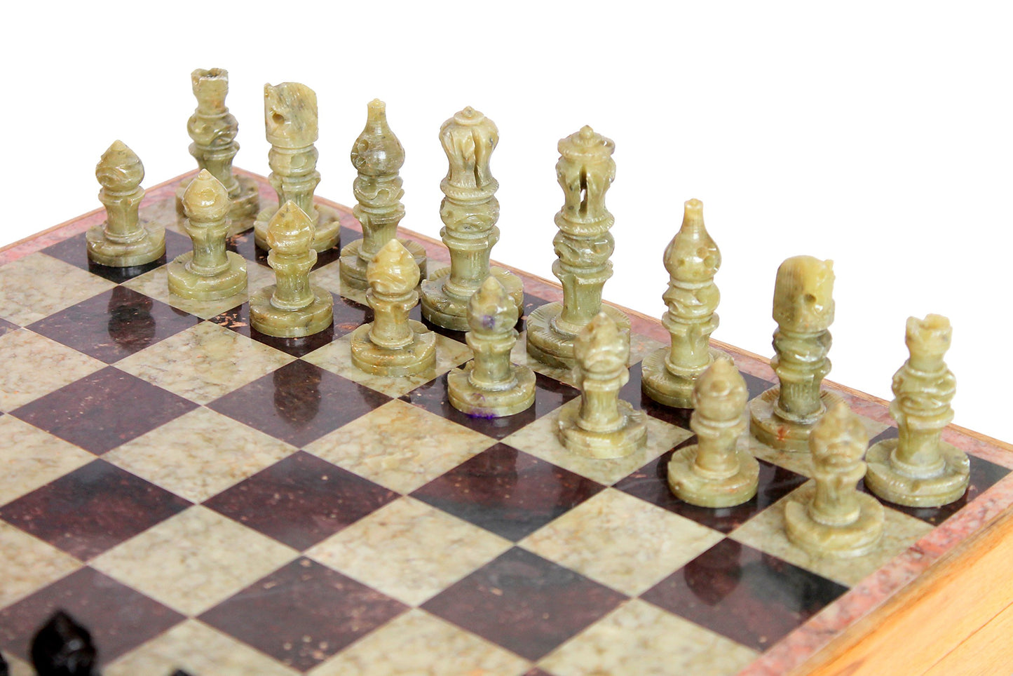 Stonkraft Handcarved Chess Board With Wooden Base - Stone Inlaid Work - Chess Game Board Set