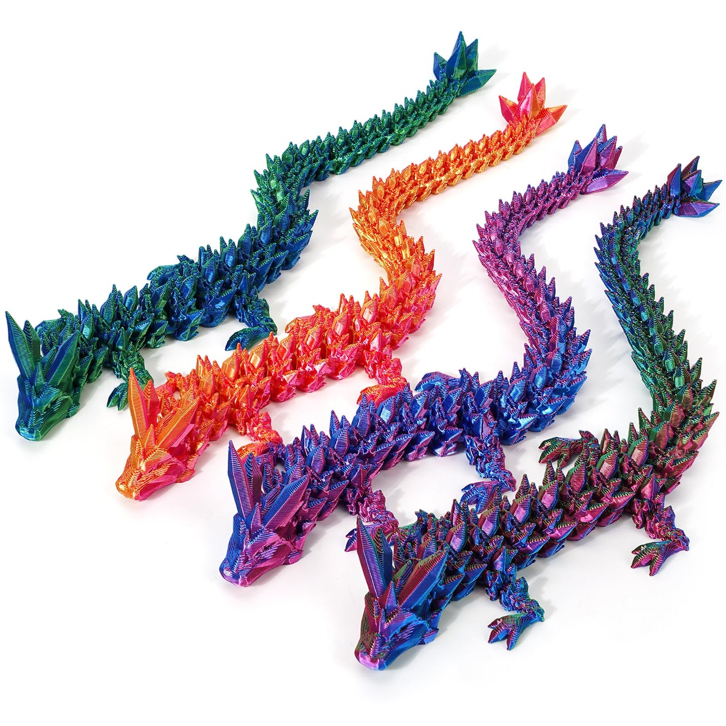 3D Printed Dragon, 4Pcs Crystal Dragon Fidget Toy, Flexible Articulated Dragon 3D Printer Animal Decor (4-Piece Set-B)