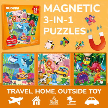 Quokka Magnetic Puzzles For Kids Ages 4-6 - 36 Pieces Sudoku Toddler Puzzles Ages 2-4 - Travel Puzzle For Kids Ages 3-5 - Animal Jungle Sea Toddler Travel Toys - Car Airplane Road Trip Games