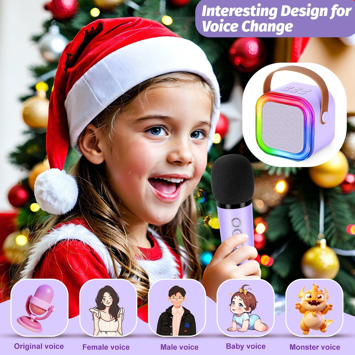 Mini Karaoke Machine For Kids,Girl Toys,Karaoke Microphone Wireless For Kids,Gifts For 4,5,6,7,8,9,10 Year Old Girl Toys (Purple)