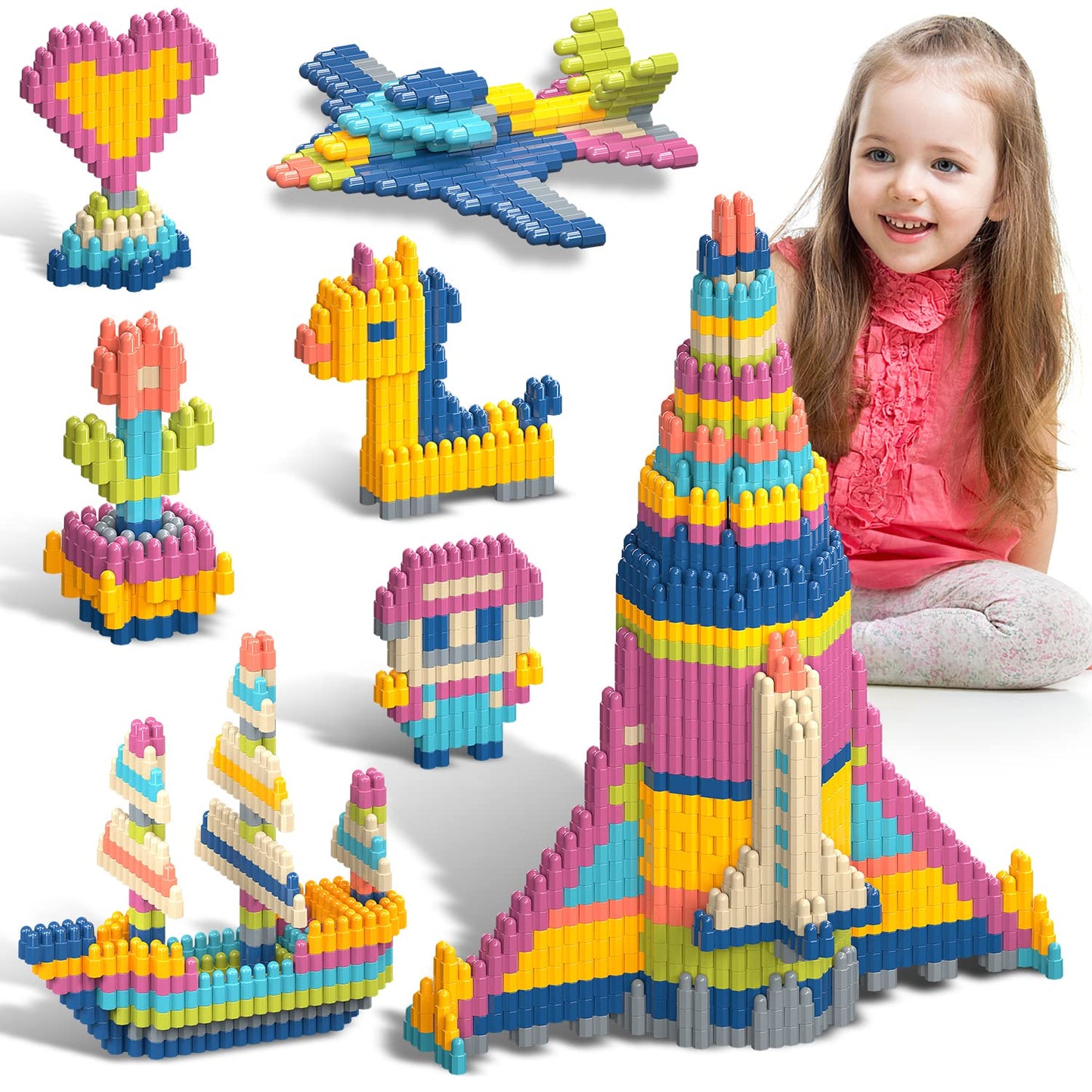 Tigerhu Kids 1120Pcs Building Blocks Set Educational Stem Building Toy, Construction Block Toys Set Learning Playset Kit For Boys Girls, Child Brain Development Preschool Kindergarten Toy Age 3+