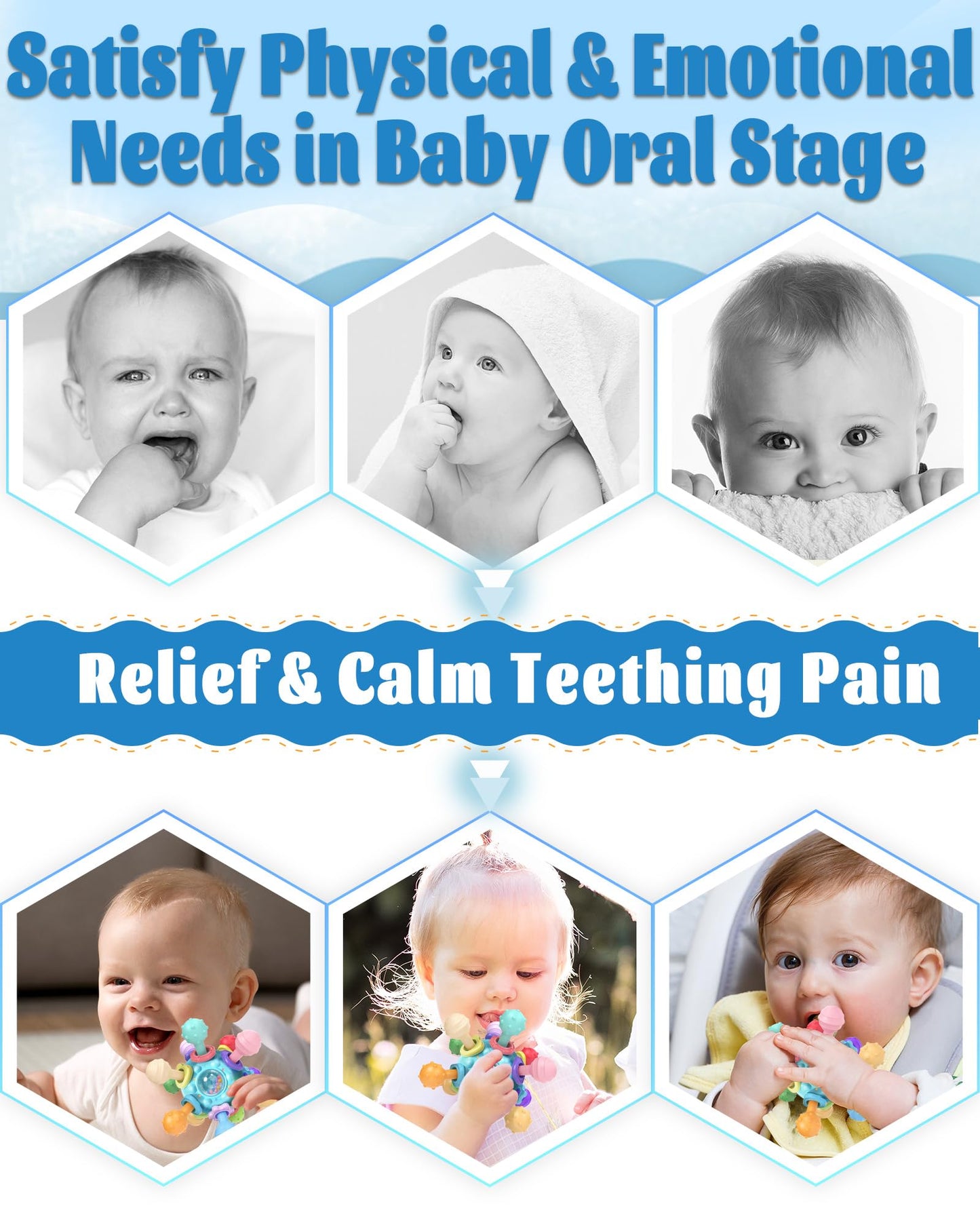 Baby Montessori Teething Toys For 0-6 6-12 Months, Baby Rattle Chew Sensory Toys For Babies 0 3 6 9 12 18 Months, Baby Teether N
