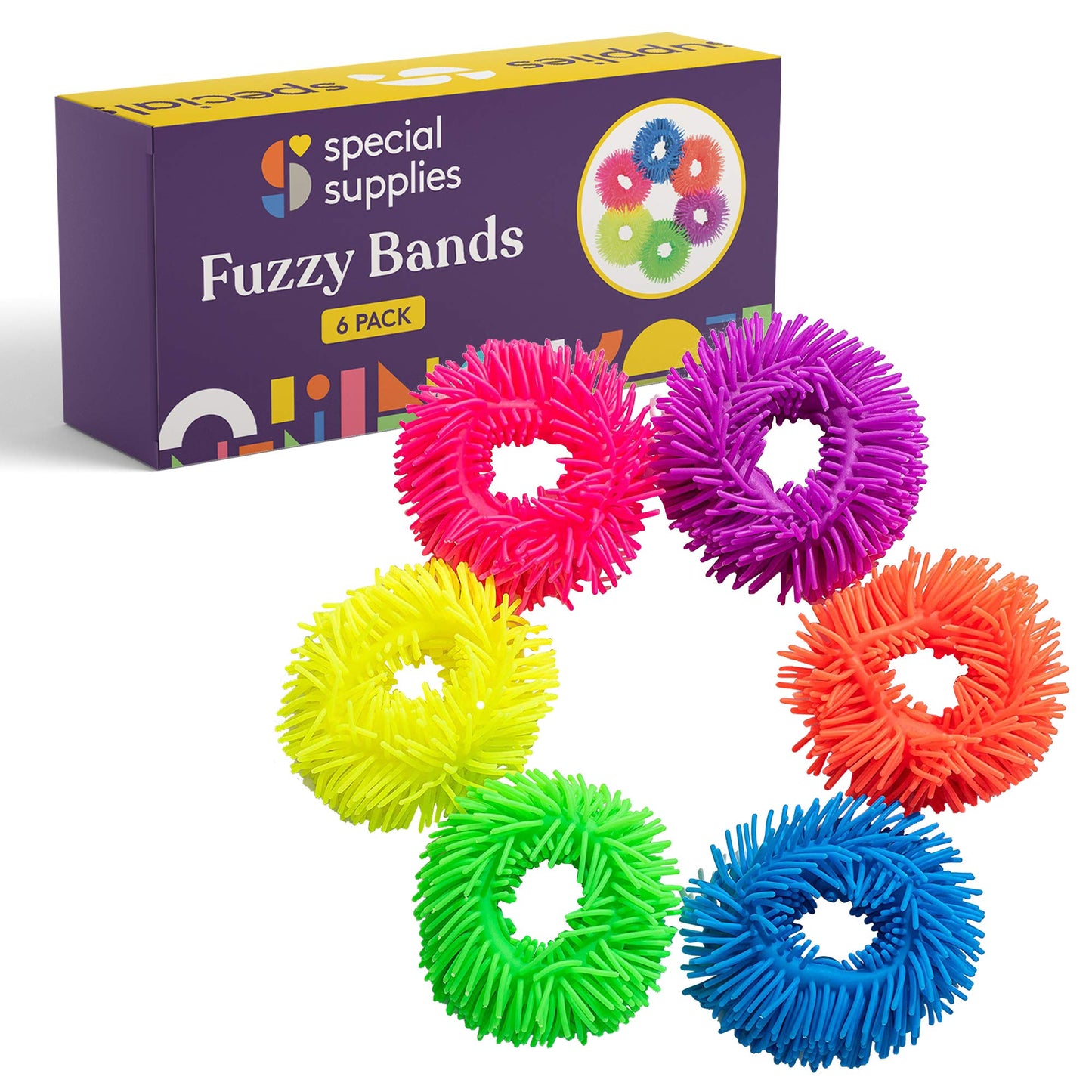 Special Supplies Squishy Fuzzy Band Bracelets for Kids, 6 Pack, Flexible and Stretchy Wearable Sensory Toys, Tactile Silicone Sq