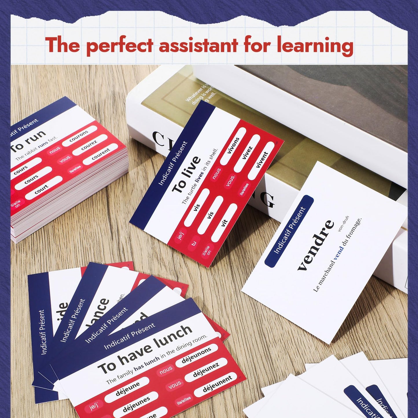 Resurhang 200 Pcs French Flashcards French Verb Conjugation Present Tense Flash Cards English French Flash Cards for mature-themeds Kids Study