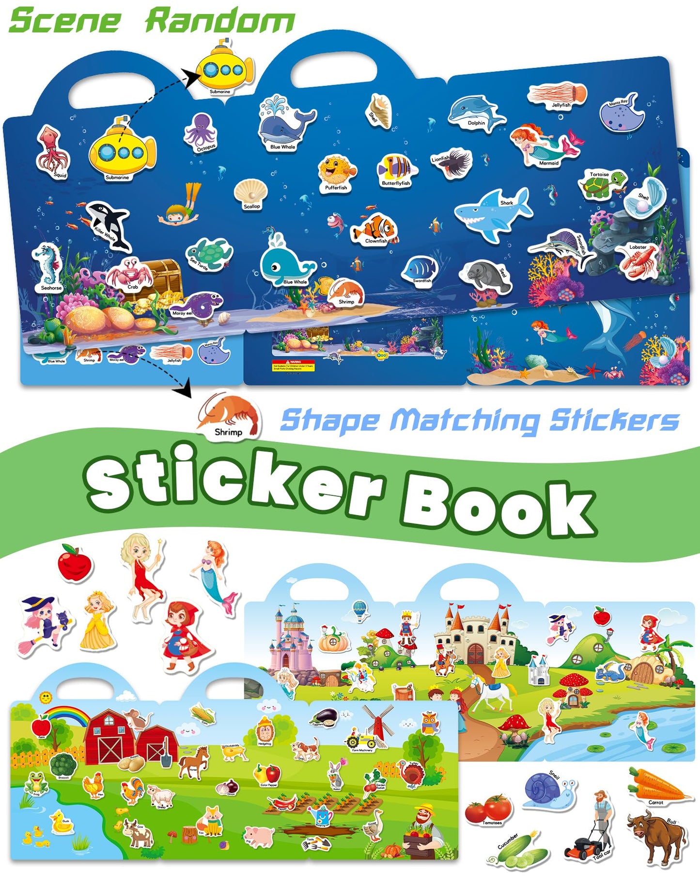 Walenced Reusable Sticker Book For Toddlers 2-4 Years, 3 Sets Stickers For Kids, Toddler Sticker Book Ages 1-3, 113 Pcs Toddler