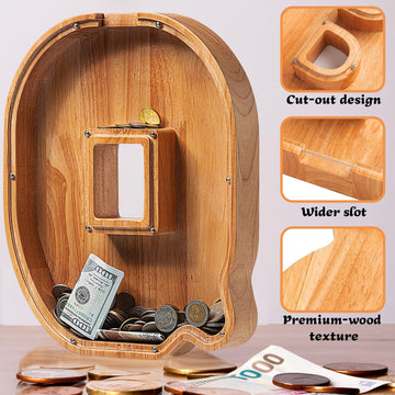 Sulevalt 12 Extra Large Wooden Letter Piggy Banks - Piggy Banks for Boys Girls Kids Alphabet Money Banks with Initial Q - Coin Banknote Bank Birthday/Christmas for Kids