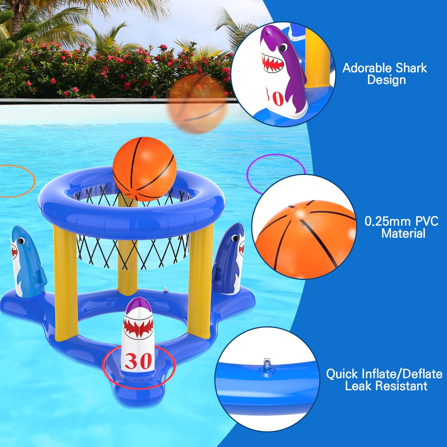 Uniqhia Pool Games Toys Set for Kids, Floating Pool Basketball Hoops & Pool Ring Toss Game, Swimming Pool Toys for Kids Ages 4-8