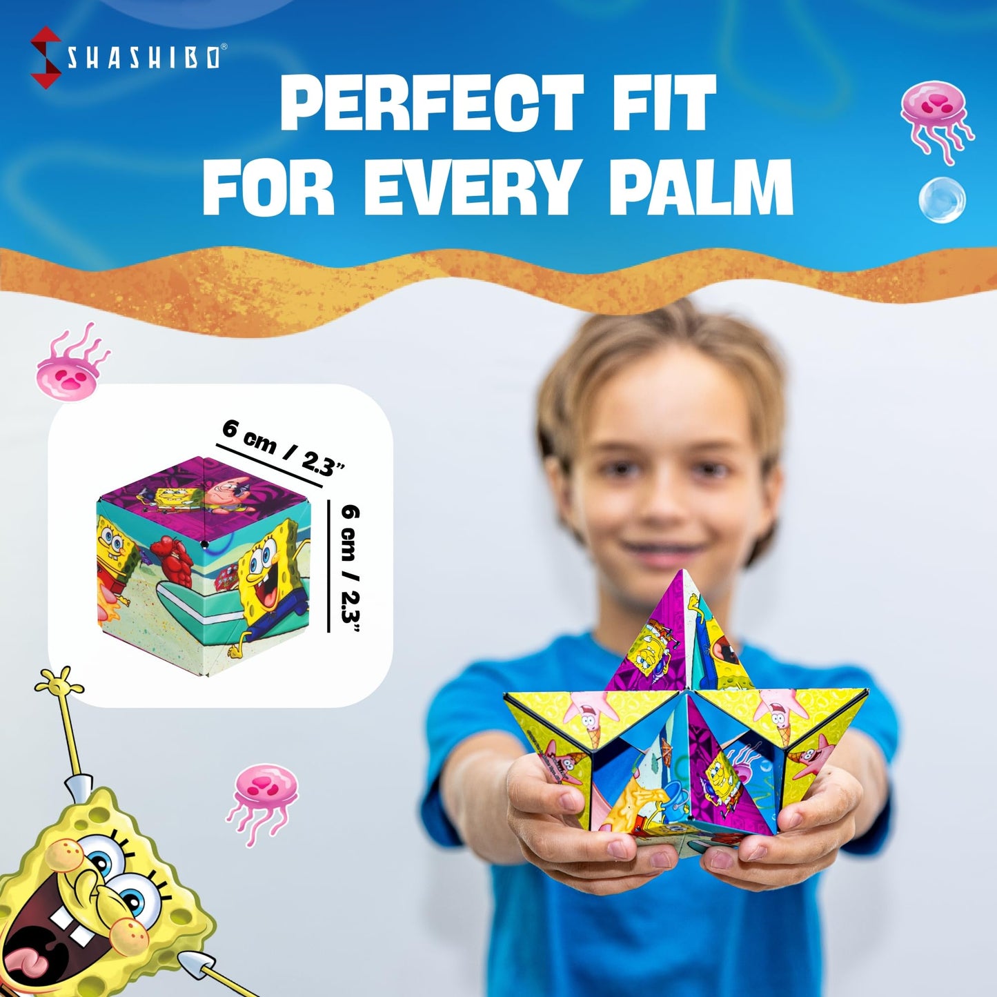 Shashibo Spongebob Shape Shifting Box - Magnetic Puzzle Cube, 36 Rare Earth Magnets, Beach Buddies Model