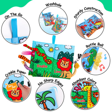 2 Pcs Soft Cloth Baby Books 0-6 Months High Contrast Sensory Baby Toys 6 To 12 Months Crinkle Touch Feel Teething Carseat 9 18 M