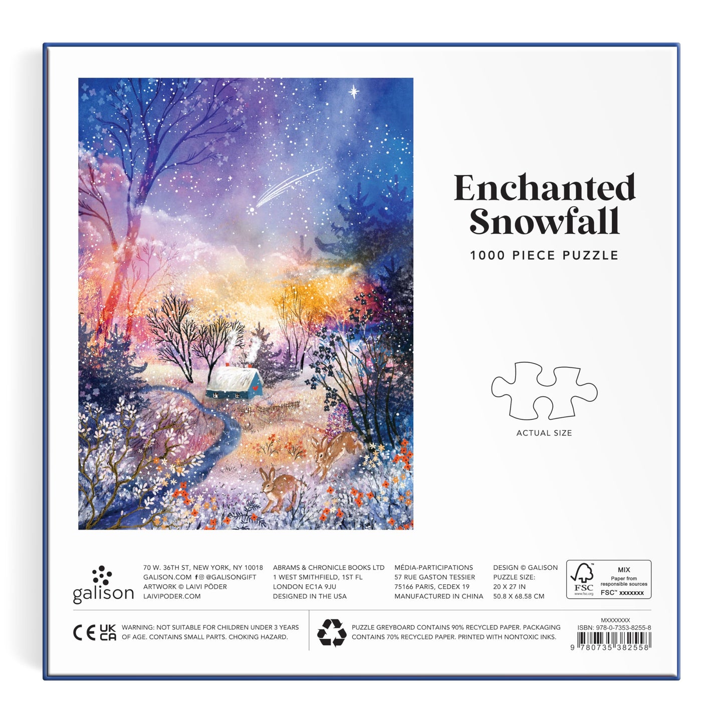 Galison Enchanted Snowfall - 1000 Piece Foil Jigsaw Puzzle Featuring A Beautiful Snowy Winter Landscape Under The Starry Sky