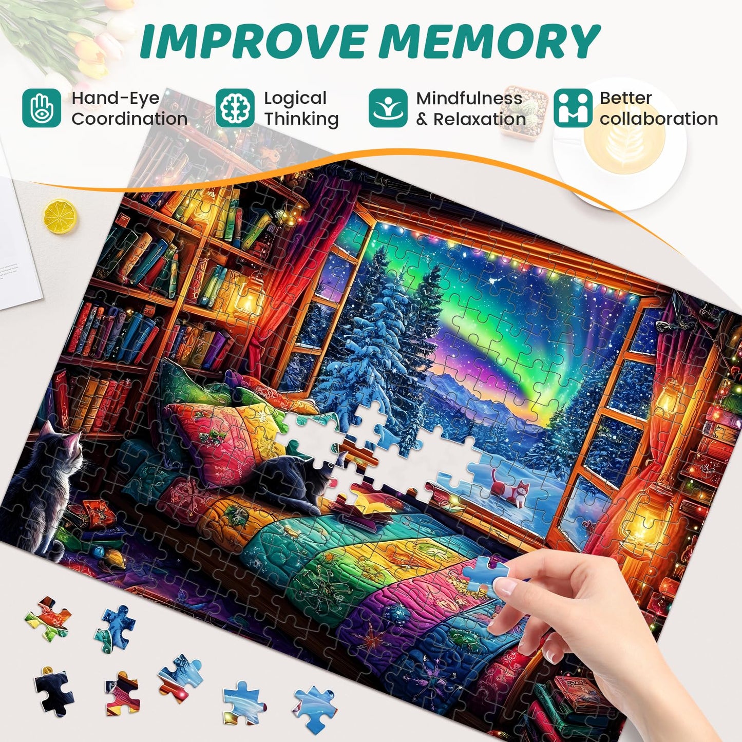 300 Pieces Puzzles For Adults | Winter Aurora Cat Jigsaw Puzzles | Large 300 Piece Puzzle For Children Adults Seniors | Sturdy,Safe | Engaging & Educational Toys Great Gift For Boys Girls 20.5 X 15 In