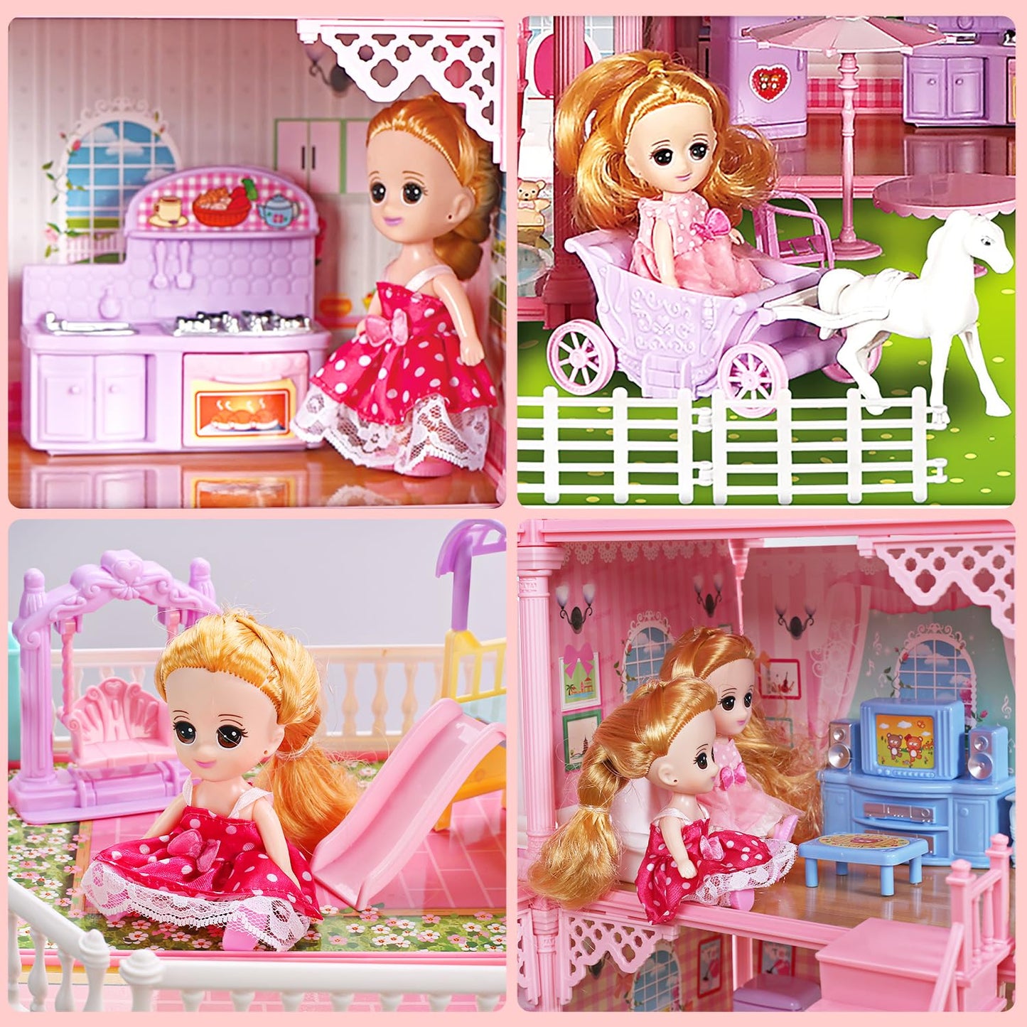 Huge Doll House Dollhouse With Light, Gift For Girls
