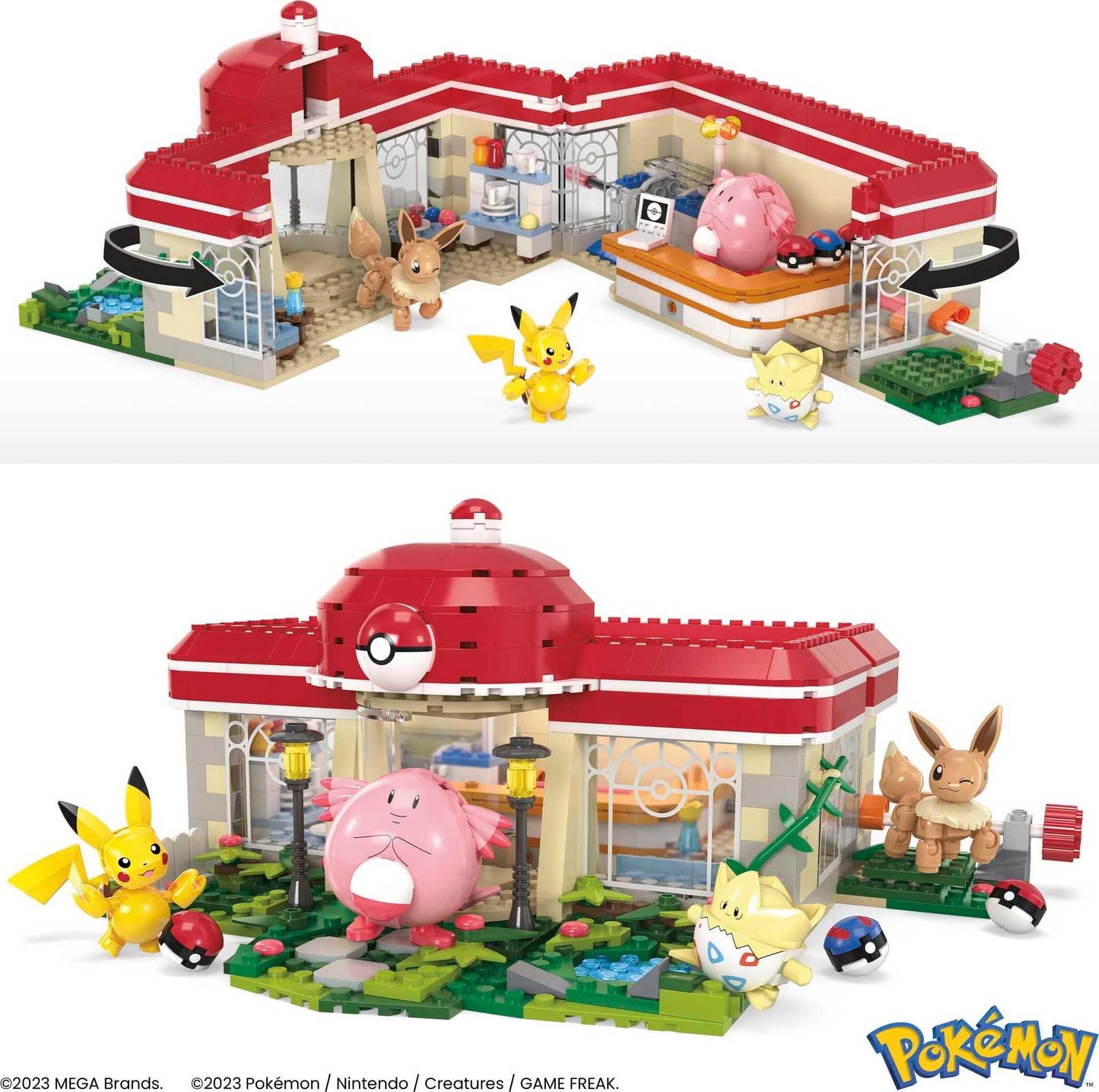 Mega Pokémon Building Toys Set Forest Pokémon Center With 648 Pieces, 4 Poseable Characters, For Kids