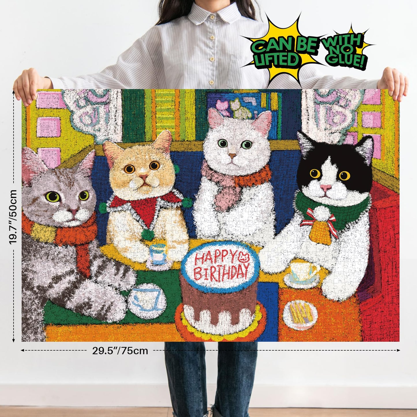 Puzzles For Adults 1000 Pieces, Momibook Jigsaw Puzzles Of Birthday Cat, Painting Image 75X50Cm(29.5''X19.7'') Toys & Game Puzzl