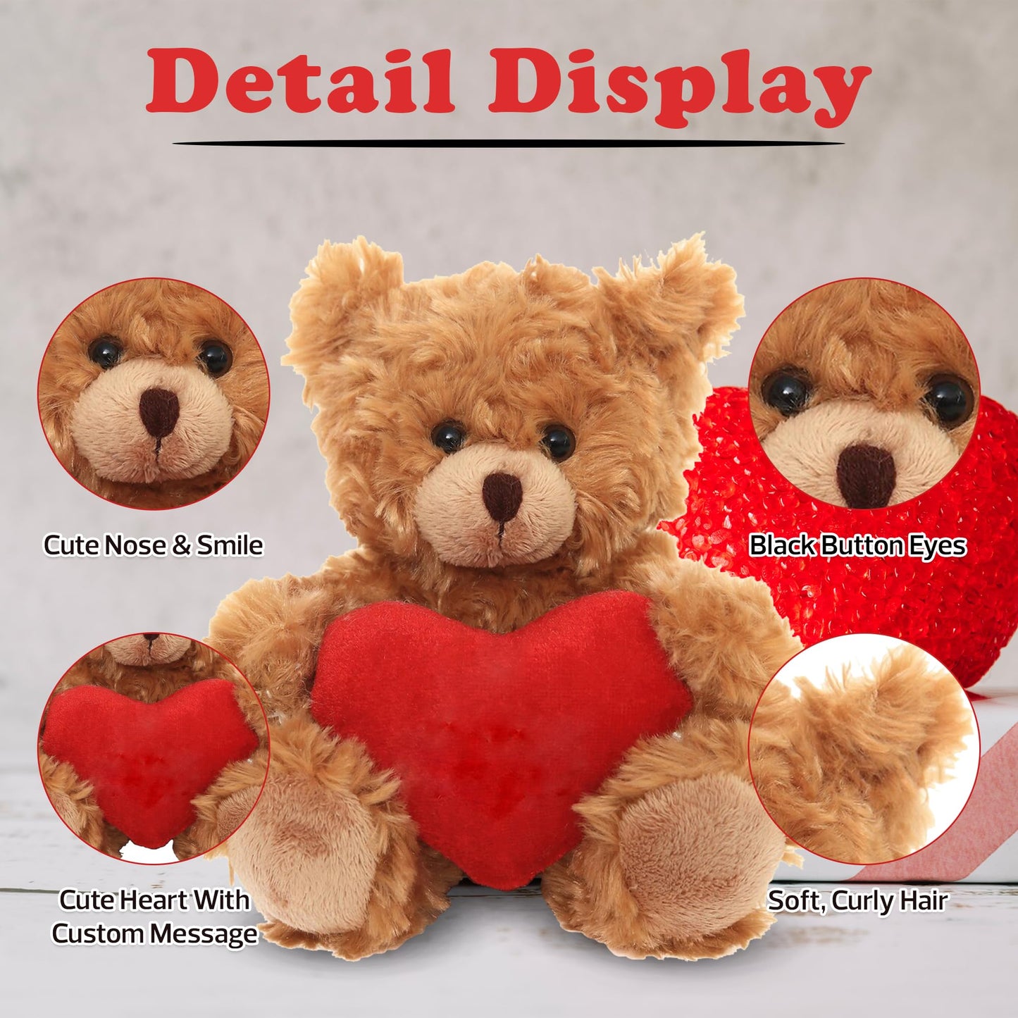 Plushland Mocha Teddy Bear With Customized Message On Embroidered Heart, Stuffed Animal Plush Toys - Valentine Personalized Gift