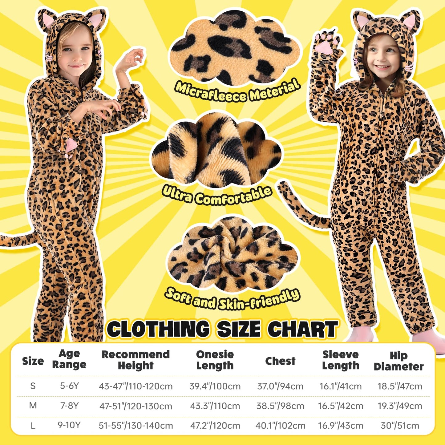 Joycover Cat Costume For Girls, Onesie Leopard Costume Girls, Leopard Cat Costume For Kids Dress Up, Role Play Halloween Costume