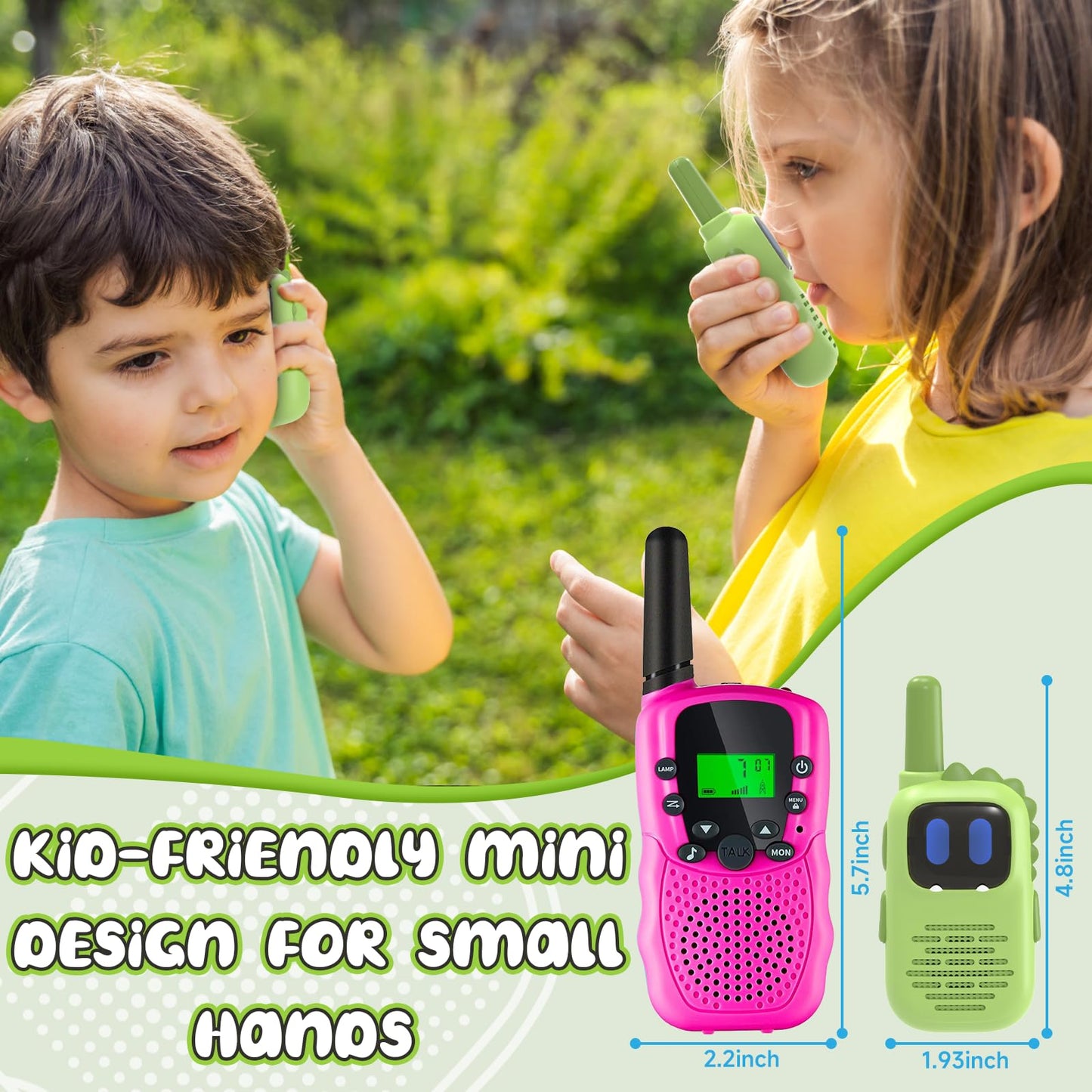 Holiky Green Walkie Talkies For Kids With Dinosaurs Silicone Sleeve, Toys For 3-6 Year Old Boys Girls, Kids Walkie Talkies Decen