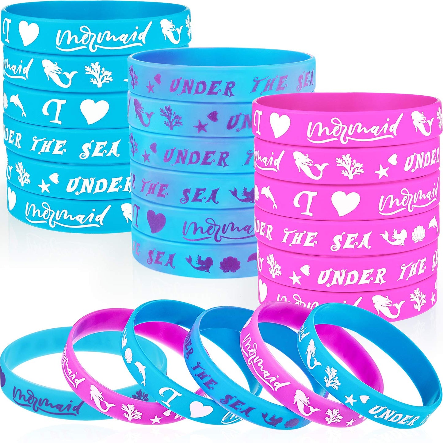 Gejoy 30 Pieces Mermaid Silicone Wristband Bracelet Under The Sea Parties Wristband Birthday Party Favors Mermaid Under The Sea