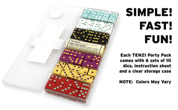 Tenzi Party Pack Dice Game - A Fun, Fast Frenzy For The Whole Family - 6 Sets Of 10 Colored Dice With Storage Case - Colors May Vary