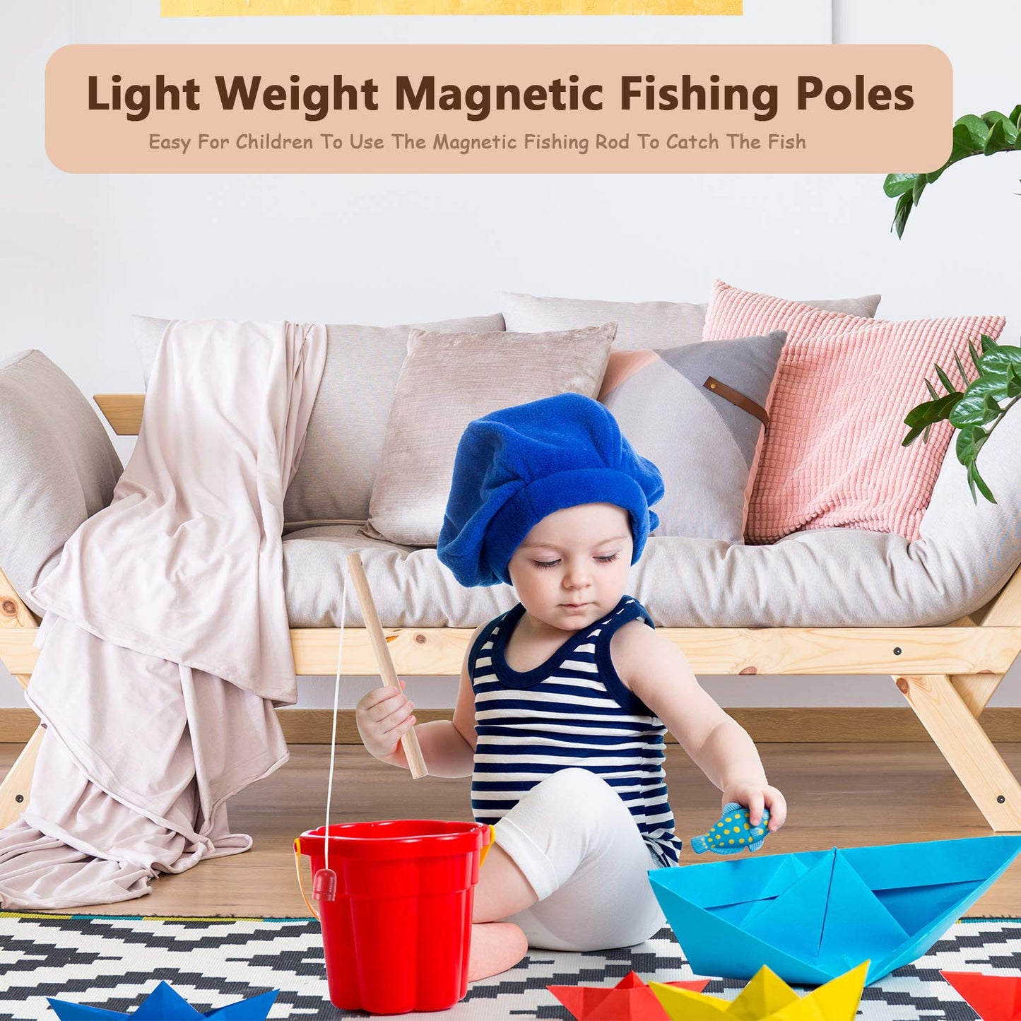 Sumind 4 Pieces Wooden Magnetic Fishing Poles Magnet Poles Fishing Rod For Wooden Magnetic Fishing Game For Kindergarten Prescho