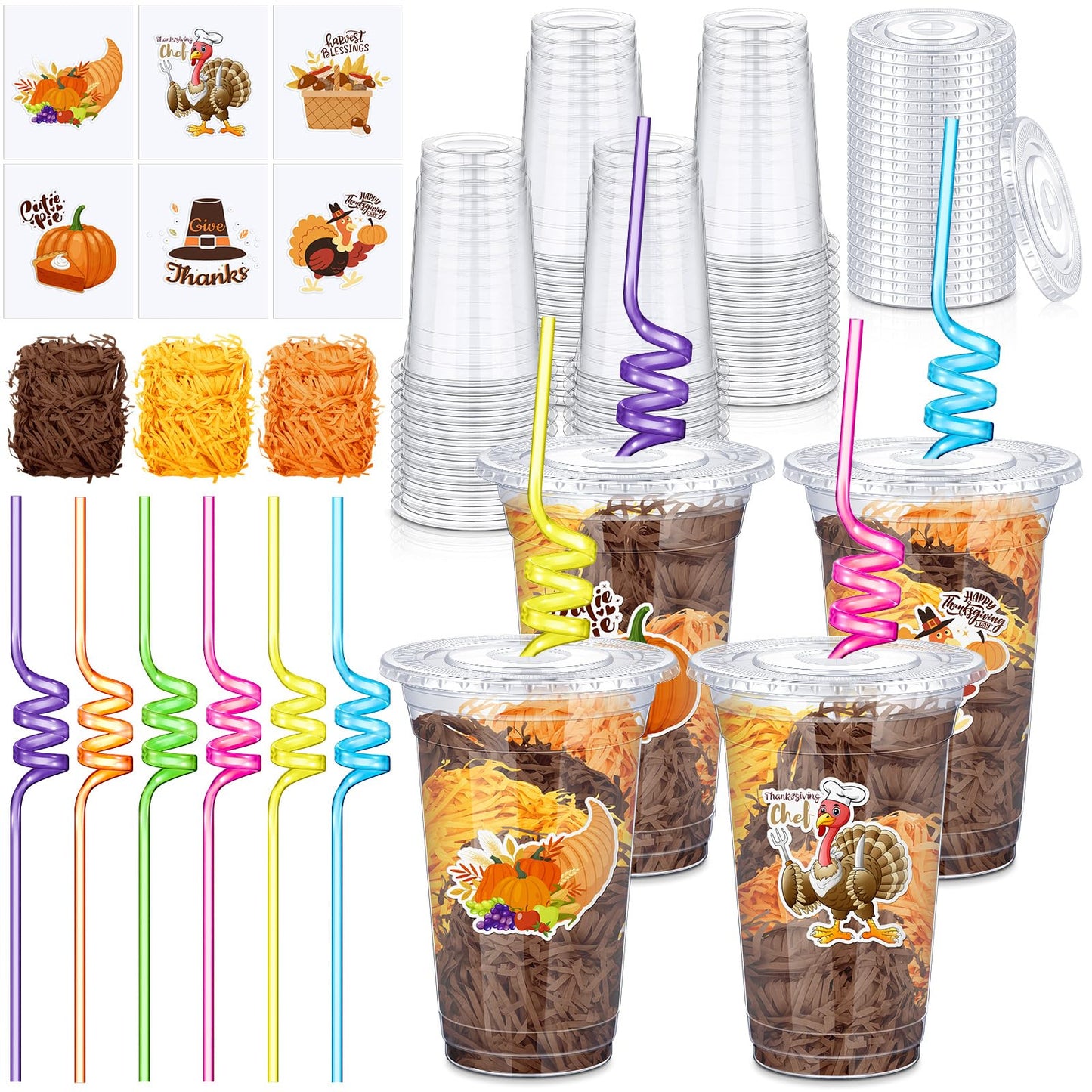 Qinyoung 24 Set Creative Fall Thanksgiving Classroom Gifts for Student Kid Thanksgiving Fall Gift Cups for Candy Treats Snack To