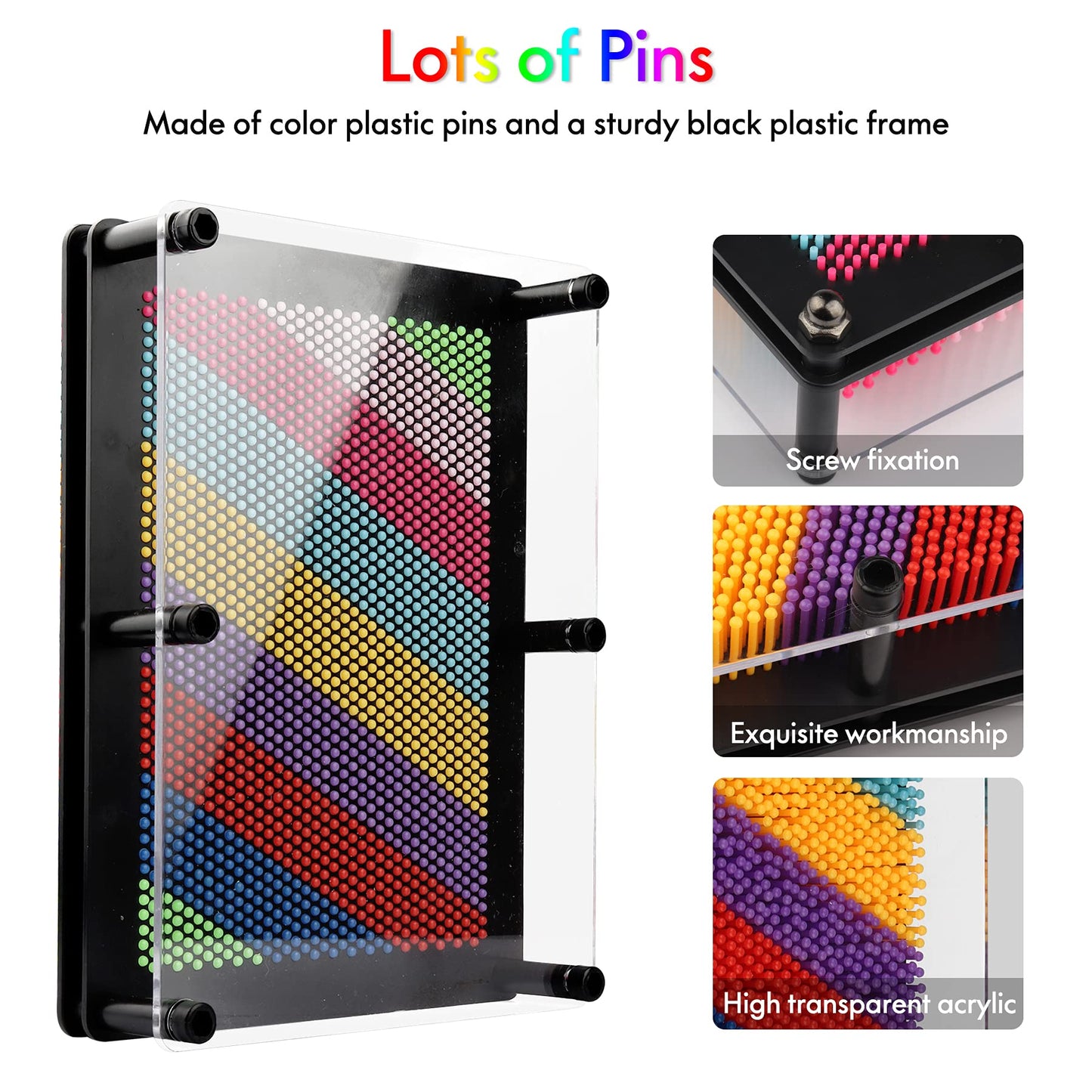 Xsltkby 3D Pin Art Board Toy - Large Size Desk Toy Sculpture For Children Adults 6 X 8 Inches (Colorful Plastic)