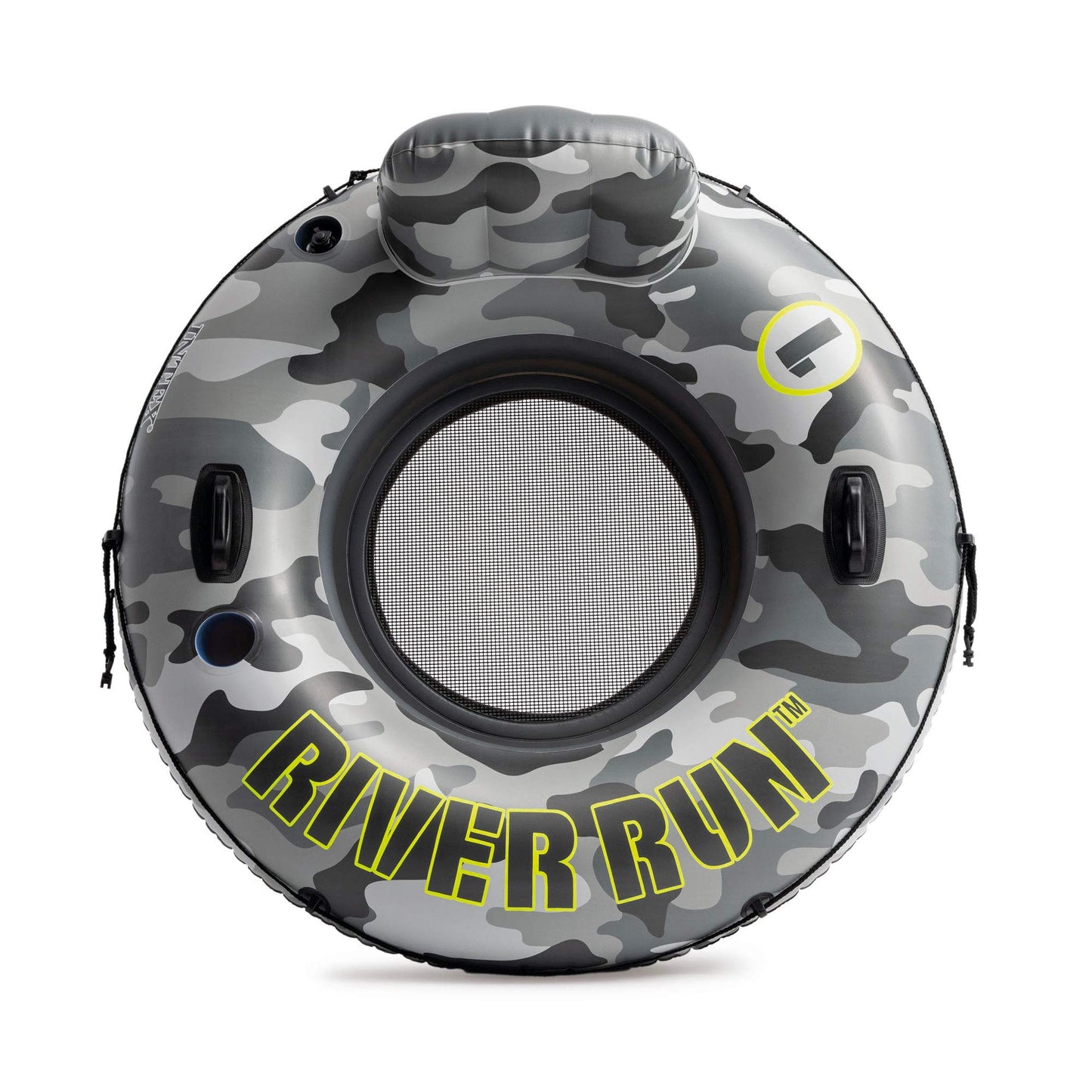 Intex 56835Ep River Run I Camo Inflatable Floating Towable Water Tube Raft With Cup Holders And Handles For River, Lake Or Pools