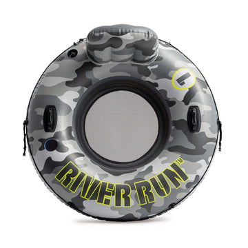 Intex 56835Ep River Run I Camo Inflatable Floating Towable Water Tube Raft With Cup Holders And Handles For River, Lake Or Pools