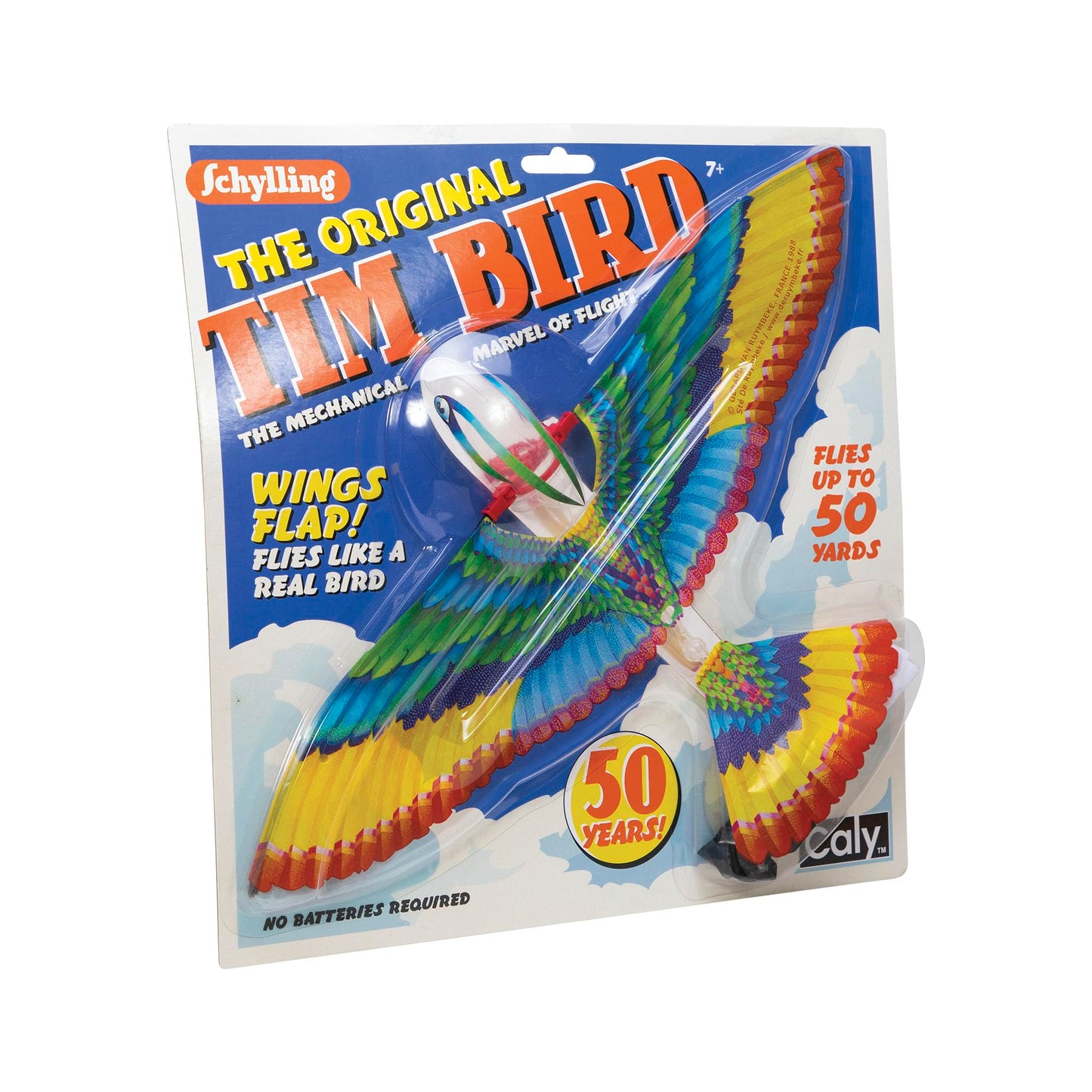 Schylling Tim Bird Flying Toy - Rubberband-Powered Mechanical Bird That Really Flies - Wings Flap And Flies 50 Feet - Ages 7 And Up