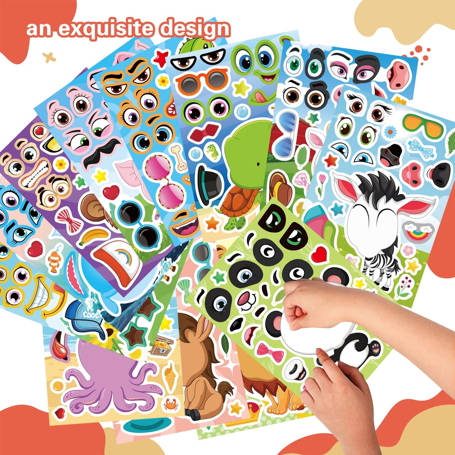 24 Pcs Make A Face Stickers For Kids - Make Your Own Stickers Animal Mix And Match Sticker Sheets With Safaris, Sea And Farm Ani