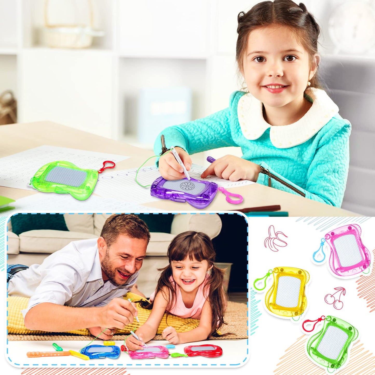 72 Pieces Mini Magnetic Drawing Board for Kids, Backpack Keychain Clip Drawing Boards Erasable Doodle Board Sketch Pad for Kids