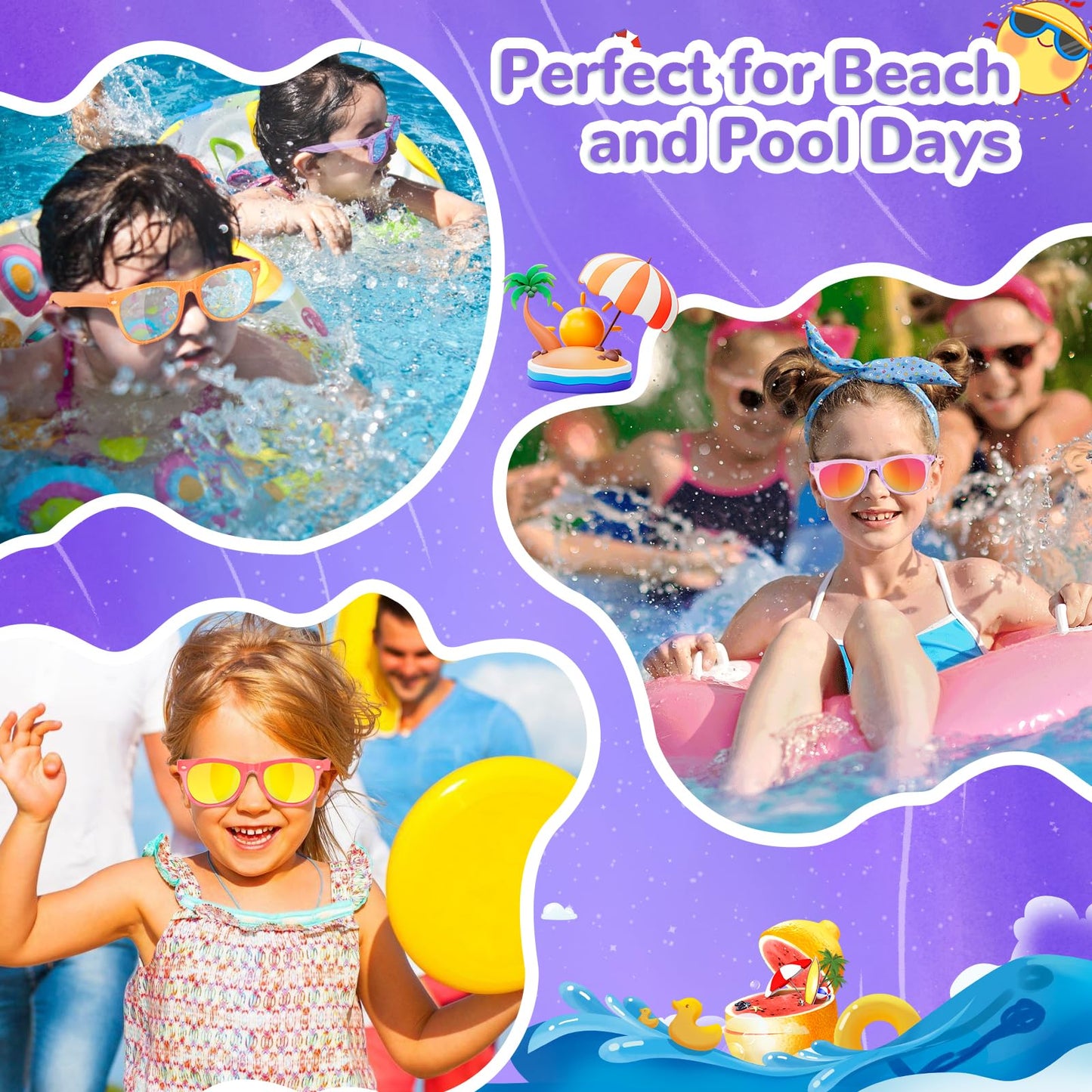 Rugort Kids Sunglasses Bulk Party Favors - 12 Packs Girls Sunglasses For Kids Age 3-8 With Uv 400 Protection, Neon Sunglasses Fo