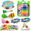 JUSTWOOD Kids Musical Instruments Set - Wooden Xylophone, Maracas & Tambourine, Rainbow Montessori Toys for Toddlers 3-5 Years Old