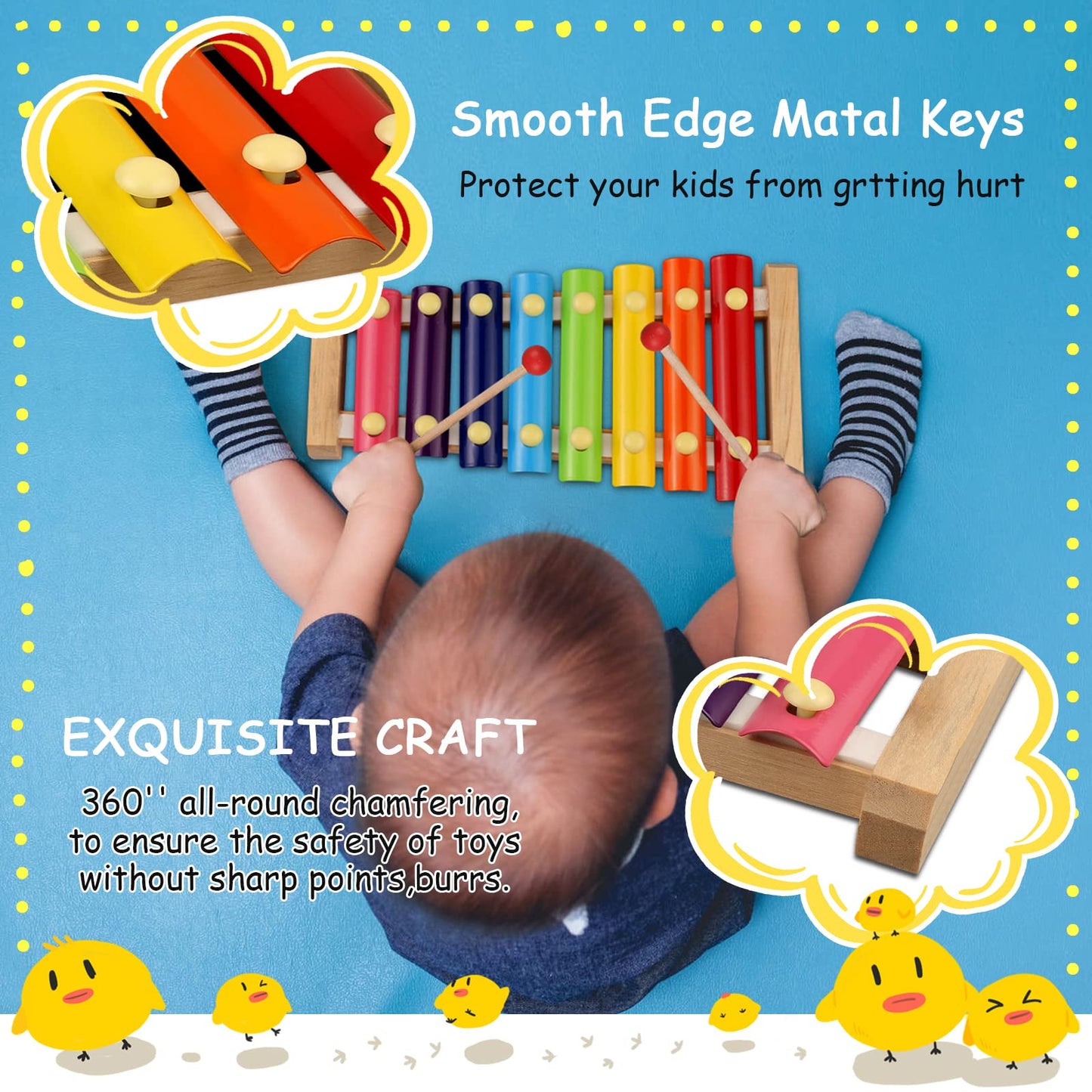 Looikoos Xylophone For Kids Wood Xylophone With 2 Mallets Educational& Preschool Learning Baby Percussion Wooden Musical Instruments Toys For Boys And Girls