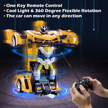 AMENON Remote Control Transform Car Robot Boys Christmas Toys with Lights RC Car 2.4Ghz 1:18 Rechargeable 360Rotating Race Car C