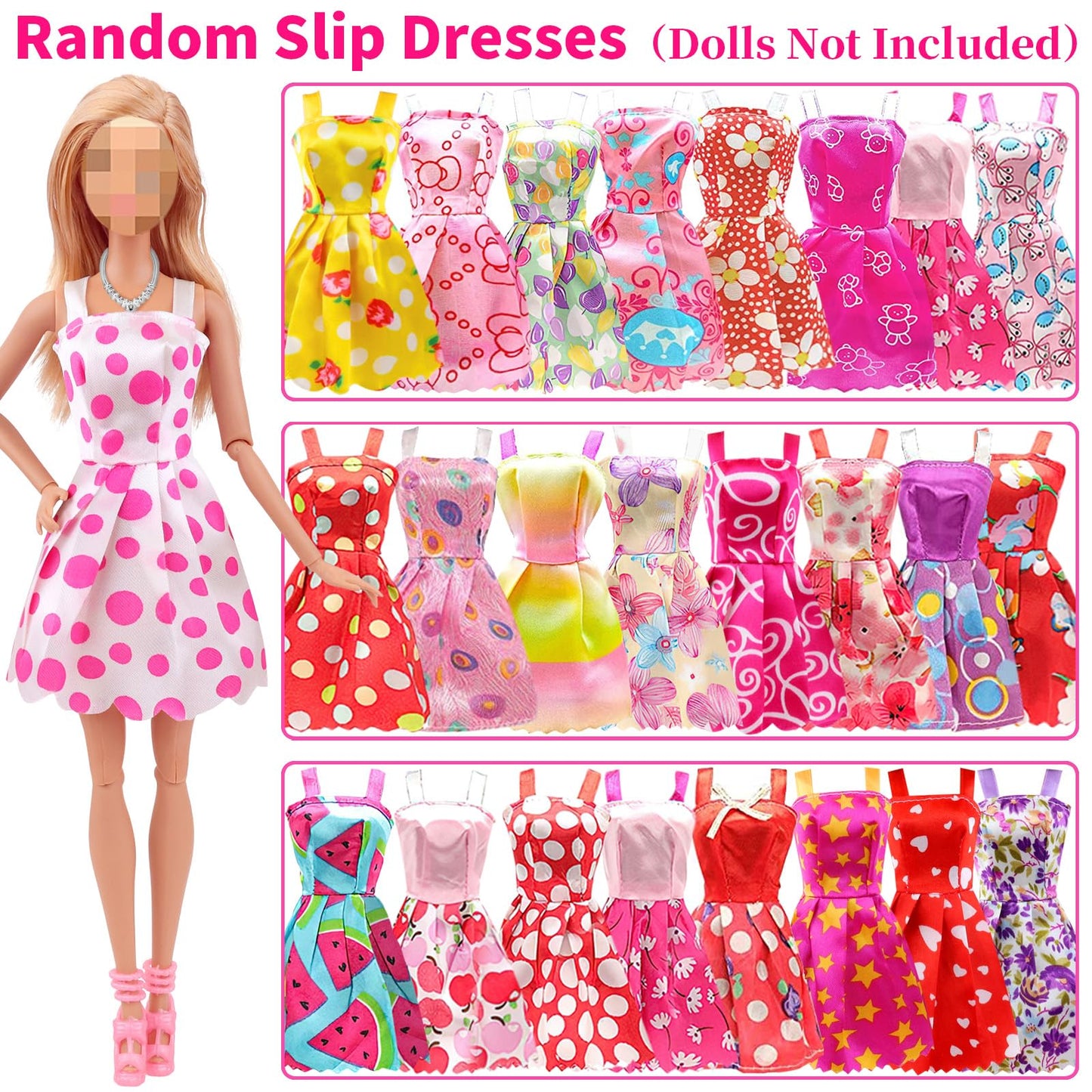 Ecore Fun 39 Pcs Doll Clothes And Accessories 3 Fashion Dresses 10 Slip Dresses 3 Tops 3 Pants 10 Necklaces 10 Shoes Fashion Casual Outfits Perfect For 11.5 Inch Dolls