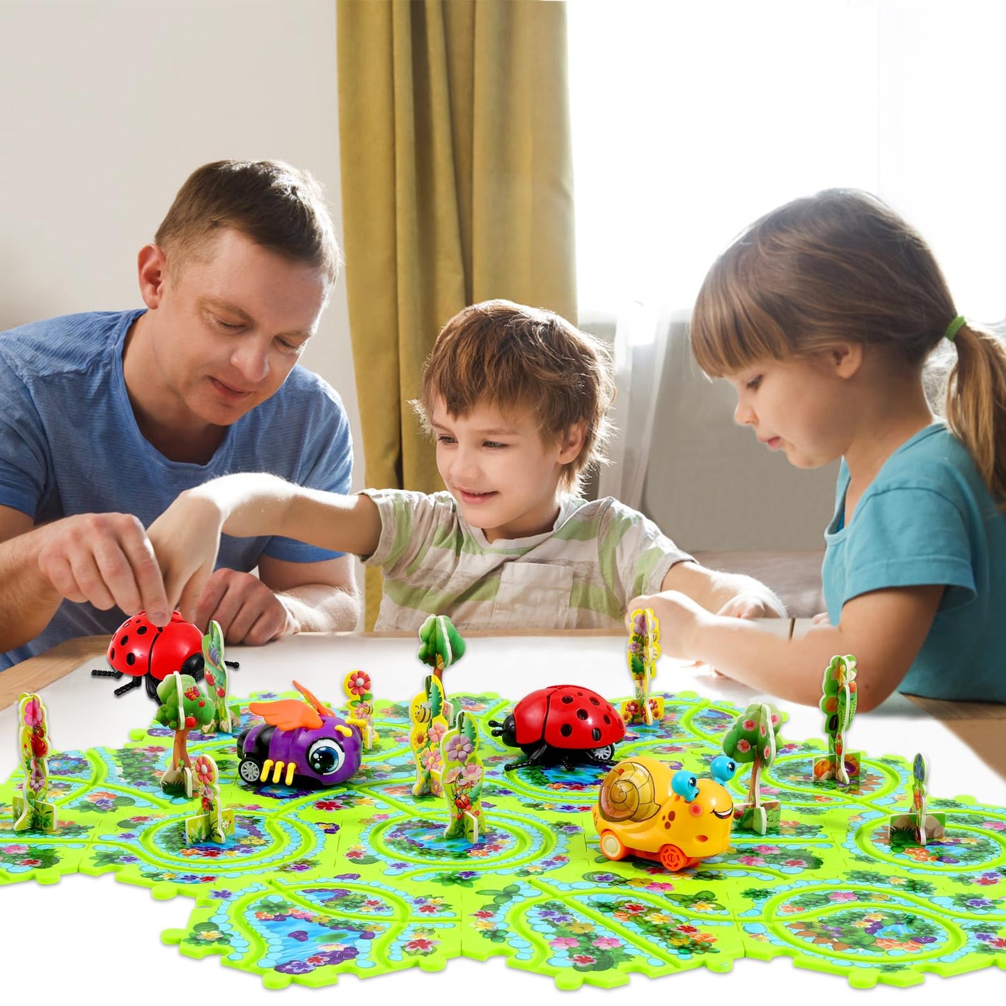 15Pcs Puzzle Racer Kids Car Track Set For Kids, Race Tracks For Toddlers Ages 3-8, Puzzle Track Car Play Set, Educational Puzzle