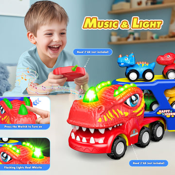 SnapGlowz Toddler Toys 2-3, Dinosaur Play Sets for Kids 3-5 Remote Control Car for Toddlers 1-3 Toddler Car Toys with Light & Mu